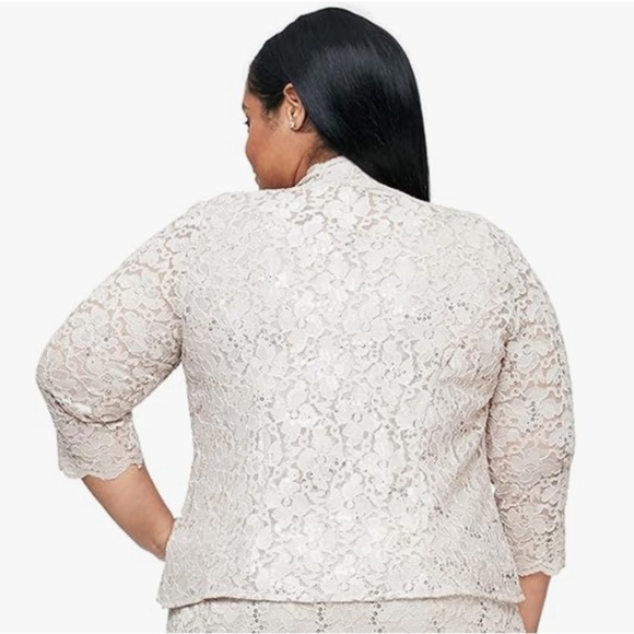 S.L. Fashions Women's Plus Size Sleeveless Tea Length Sequin Lace Jacket - Picture 2 of 8